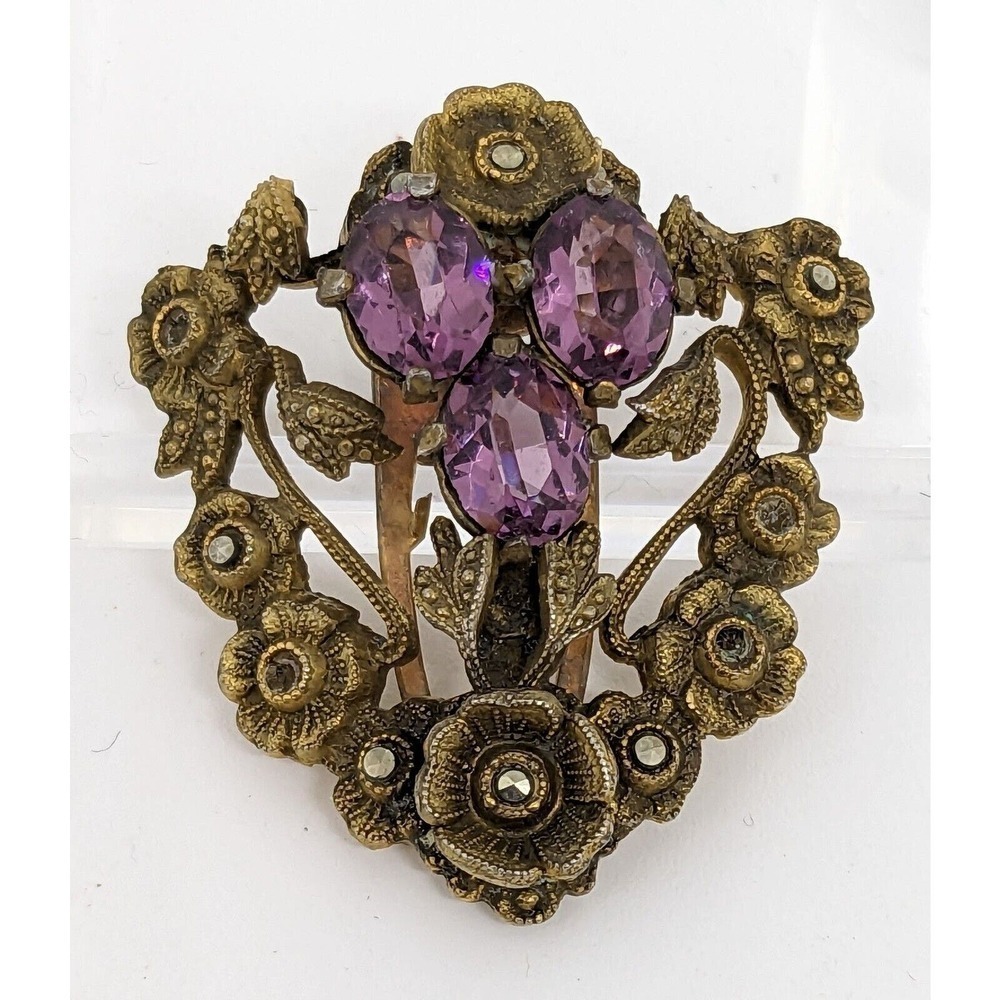 Antique Purple Stone and Marcasite Dress Clip